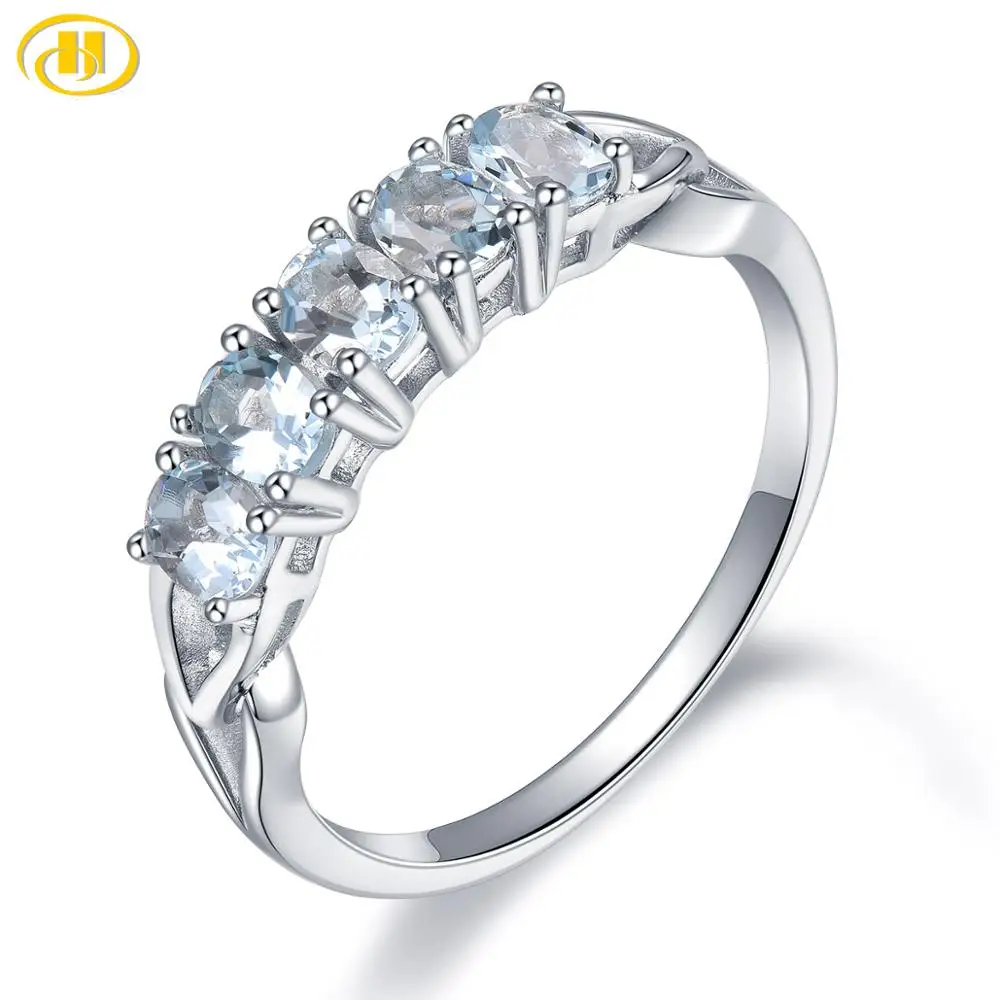 Hutang 0.81ct Натуральный аквамарин Корона Обручальное Кольцо Твердое Серебро 925 пробы кольца с драгоценным