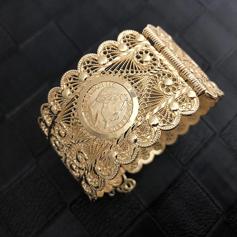 Bangle Bracelet Women Jewelry Coin Bracelet Hollow Bohemia Ethnic Wedding Bijoux Hollow Flower Armlet