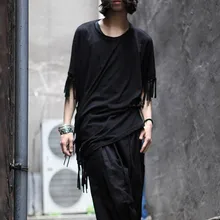 Autumn and winter novelty turn-down collar tassel sweater shirt male irregular sweep pullover knitted cloak