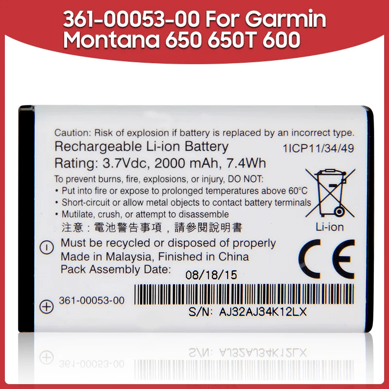 

Original Replacement Battery 361-00053-00 For Garmin Montana 650 650T 600 VIRB GPS Handhelds Batteries 2000mAh