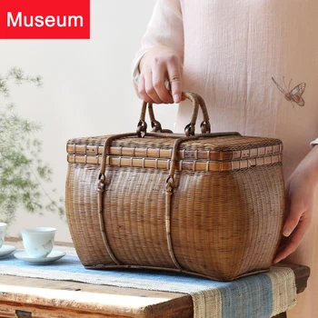 

Bamboo Weaving Tea Chest Lacquer Tea Set Package Portable Tea Cage Bamboo Package Tea Set Accept Box Portable Box Tea Tea