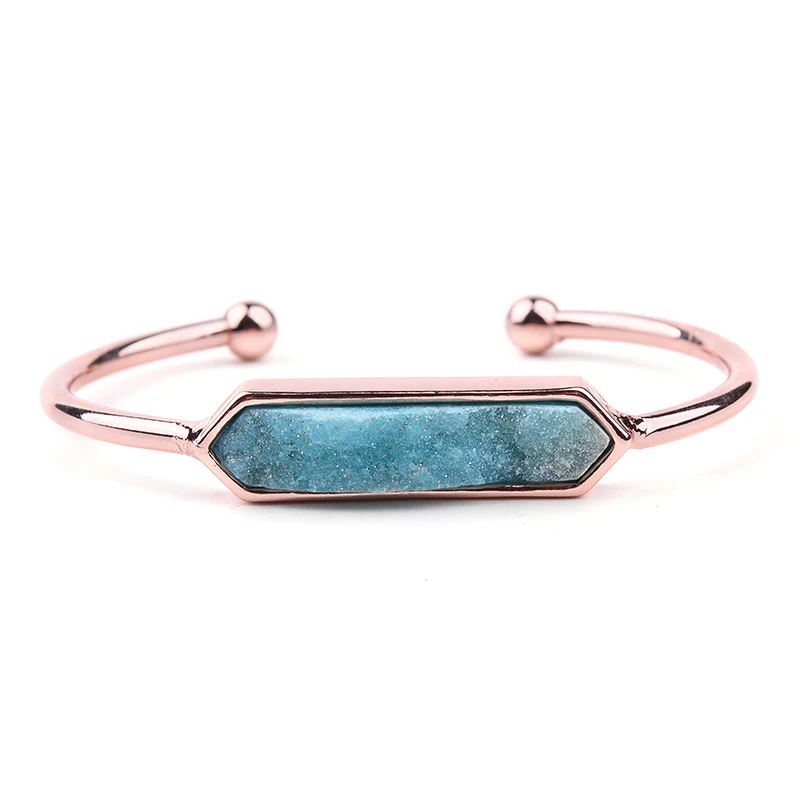 Бренд BOJIU, Женские Ювелирные изделия, женские браслеты, женские браслеты с натуральным Druzy камнем, модные простые женские манжеты BR024 - Окраска металла: 16-Rose Gold Blue 2