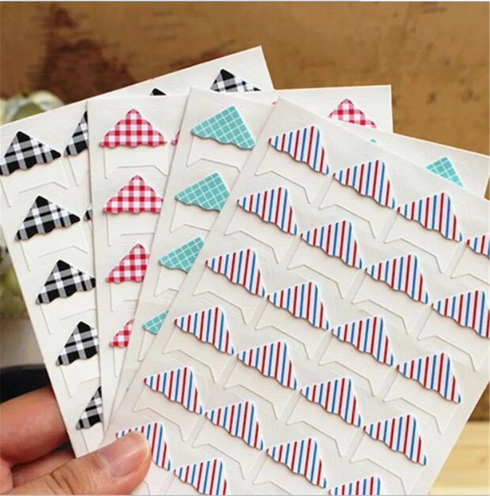

50pcs/lot 24 stickers/sheet DIY Retro plaid stripes photo Corner Paper Stickers for Photo Album fitting Handwork Frame