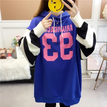 

#4859 Autumn Pullover Sweatshirts Womens Knitted Sleeve Long Hoodies Women Loose Letter Print Harajuku Streetwear Sweatshirts