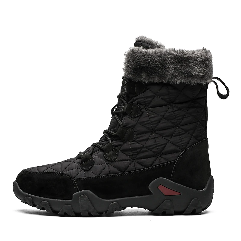VRYHEID/брендовые зимние теплые ботинки мужские уличные высокие плюшевые меховые зимние ботинки для мужчин с круглым носком, нескользящая рабочая обувь ботинки-дезерты - Цвет: Black