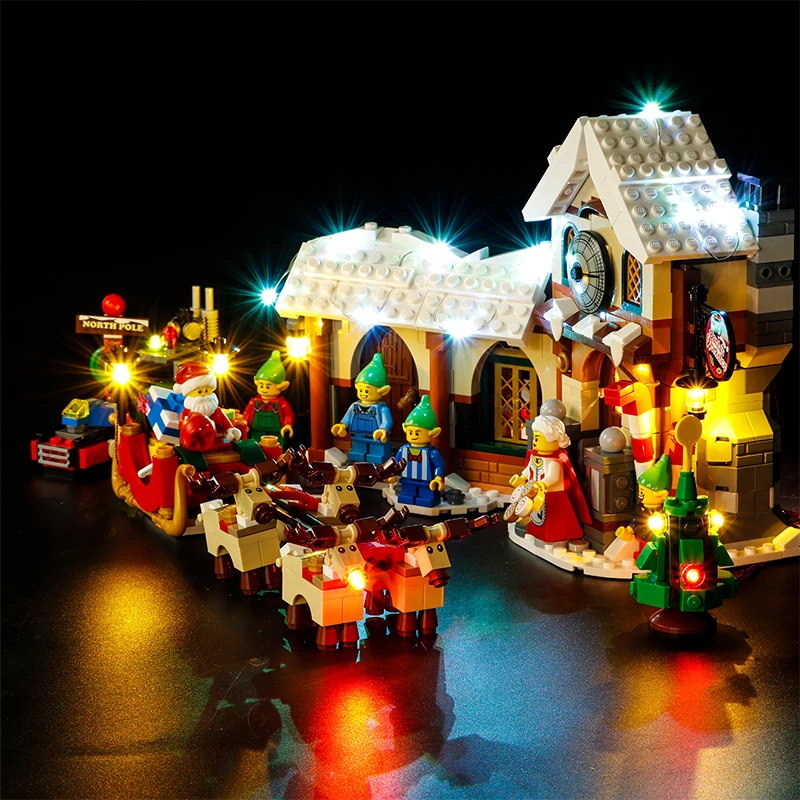10245サンタのワークショップ用のledライトセット父クリスマスの居間冬 