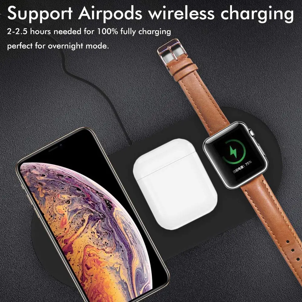 Беспроводное зарядное устройство 3 в 1 10 Вт Qi для Airpods Apple Watch 4 2 iphone XS MAX 11 Pro Samsung S10 + |