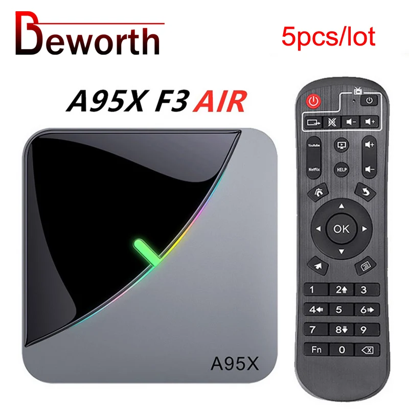 5 шт. A95X F3 воздуха RGB светильник ТВ коробка 8K Android 9 0 4 Гб 64 Amlogic S905X3 4K HD 2 4/5G Wi Fi Youtube Smart