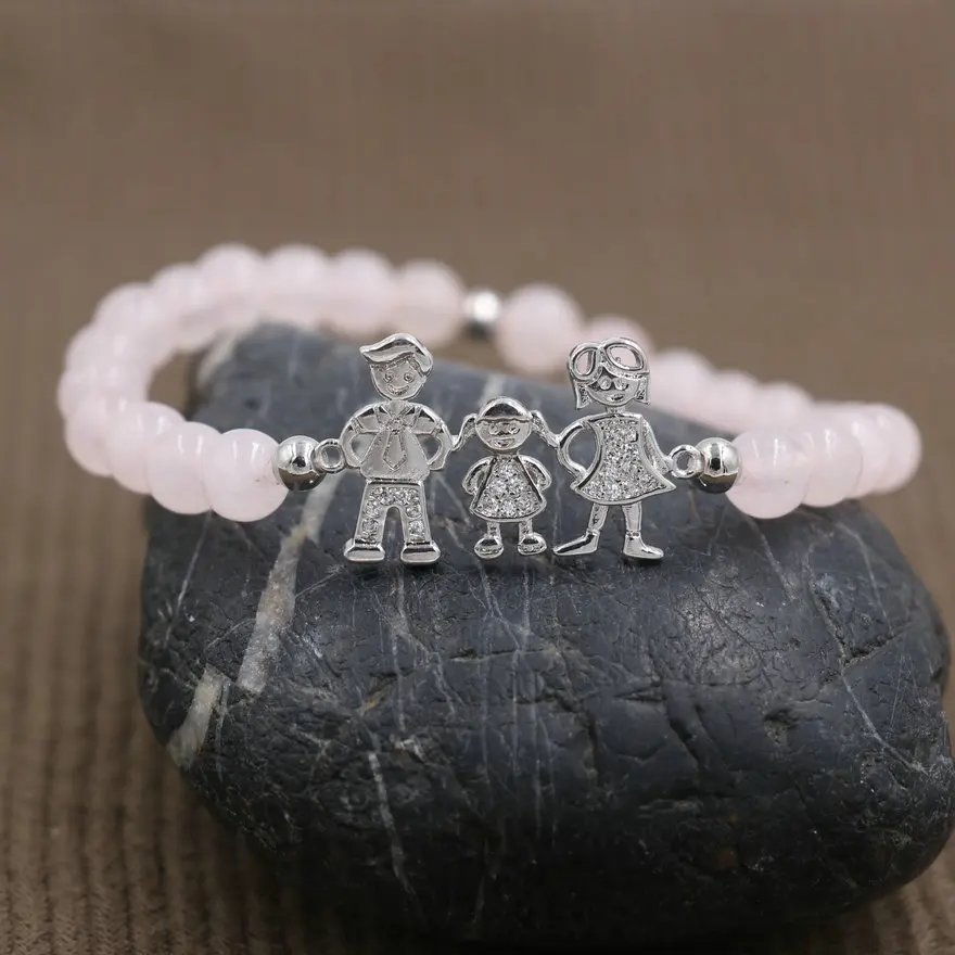 Blissful мальчик девочка семья браслет бусины браслет для женщин розовый кварцевый камень браслеты для пар любовника Pulseira ювелирный подарок