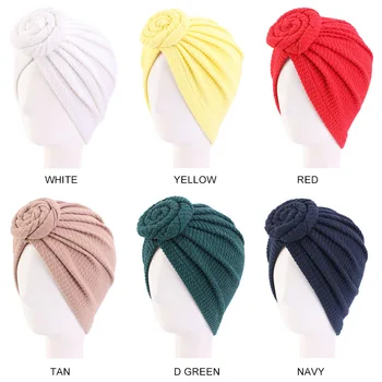 

Elastic Cotton Plate Flower Headband Cap Doughnut Chemotherapy Hat Cotton Turban Muslim Women Headwear Scarf Beanie Bonnet