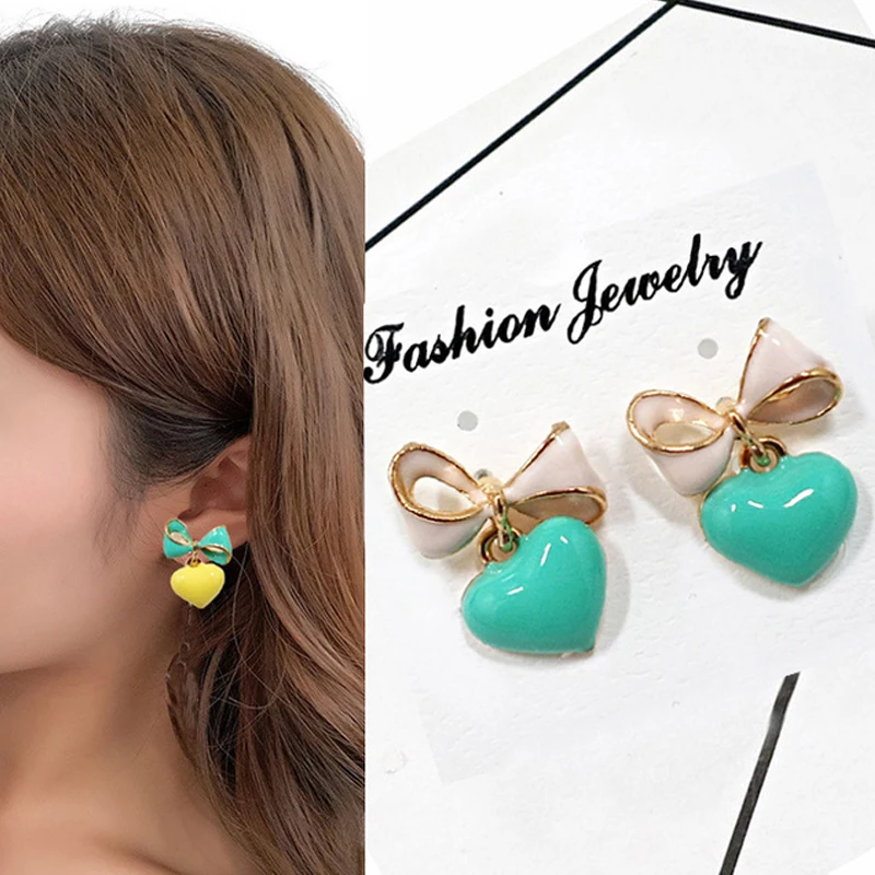 Cute Bowknot drop Earrings Korean style Candy Color Yellow Blue Small Dangle earring Dangling for Baby little Girls Women Lady | Украшения
