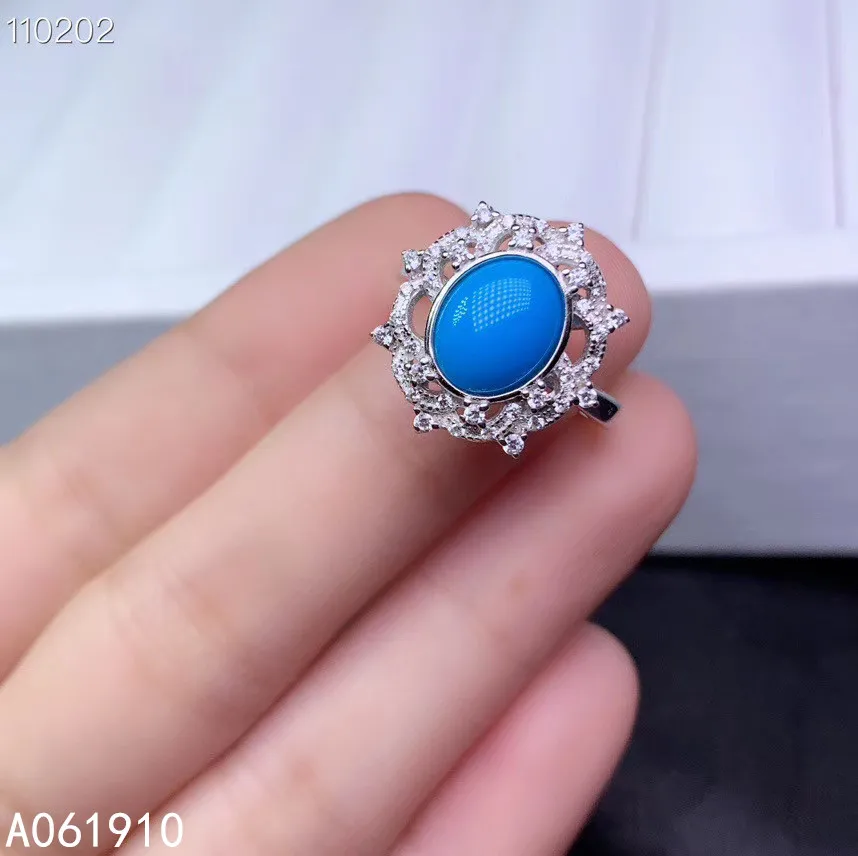 Kjjeaxcmy Fine Jewelry 925 Sterling Silver Inlaid Natural Turquoise Gemstone Trendy Female Ring