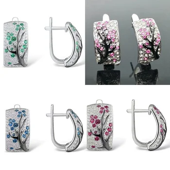 

Luxury Plum Blossom Cluster Crystal Zircon Stud Earrings For Women Cubic Zircon Plum Tree Branch Earrings Wedding Party Jewelry