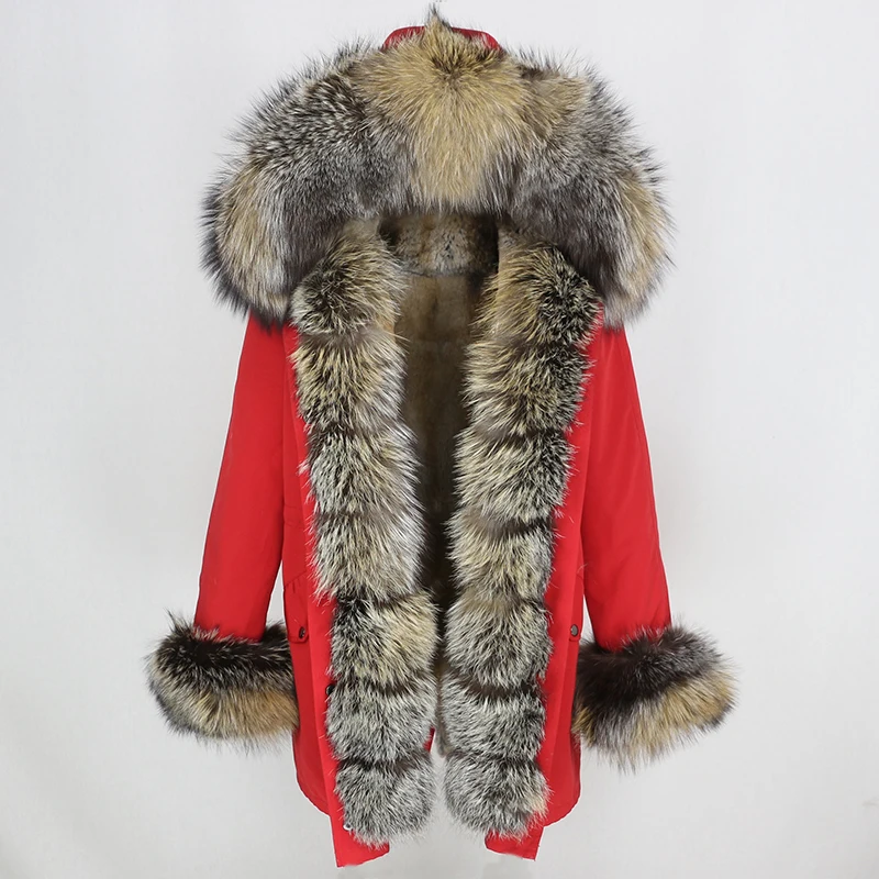 red natural white OFTBUY, водонепроницаемая длинная парка, зимняя куртка, для женщин, натуральный мех, пальто, натуральный Лисий мех, воротник, капюшон, толстая, теплая, уличная, съемная, Новинка - Цвет: red natural white