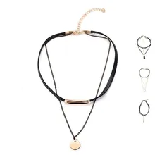 Черное колье-чокер для женщин, кожаный многослойный цепной воротник, модное ожерелье, s чокер на шею, готическое женское ювелирное изделие