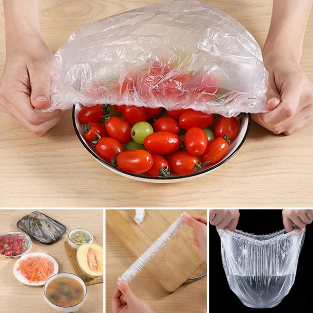 100pcs Disposable Food Cover Plastic Wrap Elastic Food Lids For Fruit Bowls  Cups Caps Storage Kitchen Fresh Keeping Saver Bag - AliExpress