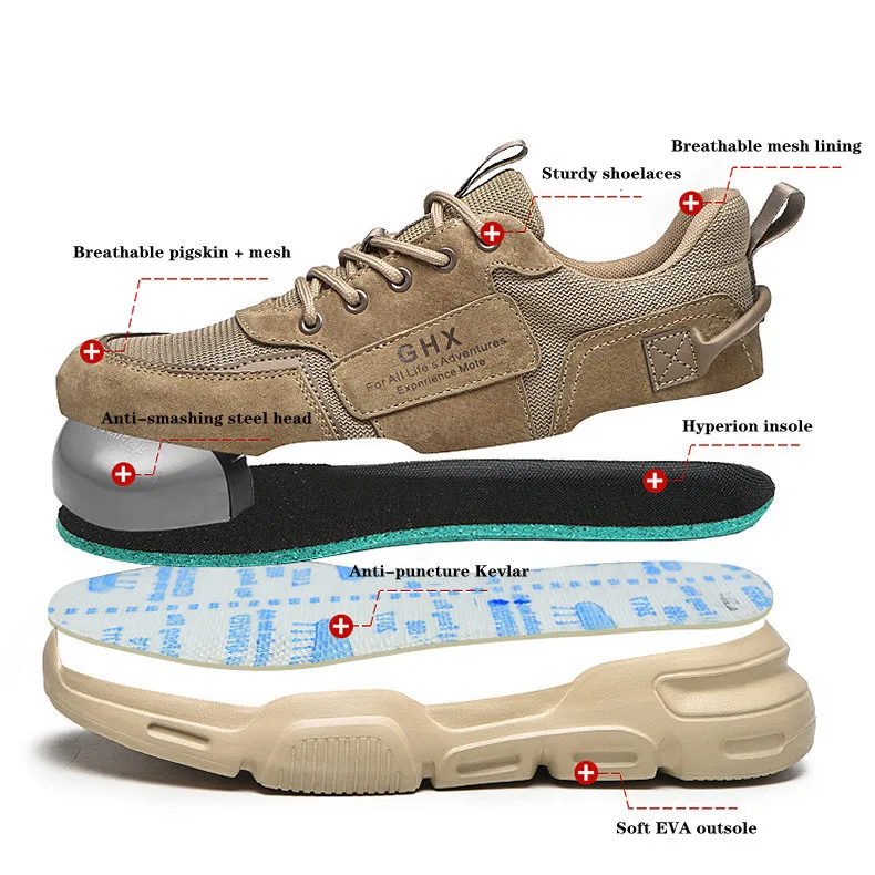 Work safety shoes men steel toe anti-puncture indestructible lightweight breathable safety boots Kevlar insole work sneakers safety shoes men shoes