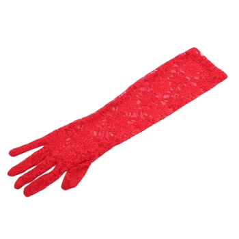 

Red Sexy Long Thin Gloves Women Floral Print Lace Gloves Women's Mittens for Party Accessories