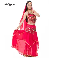 Luxury Belly Dance Skirt Set Fantasia India Bra Chiffon Skirt Indian Dance Performance Suit Waist Chain Head Chain Head Veil