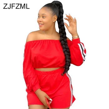 

Striped Sexy Two Piece Set Sweat Suits Women Slash Neck Open Back Crop Top + High Waist Knee Length Pants Plus Size Fall Outfits