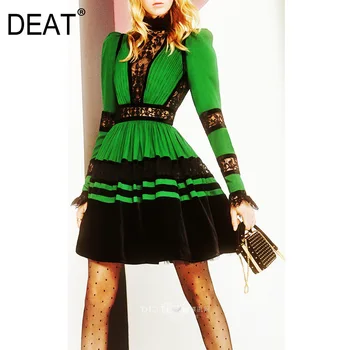 

[DEAT] 2020 Spring New Tide Western High End Clothes Women's Dress Lace Patchwork Hollow Elegant Waist Slim Elegant Cloth AP413