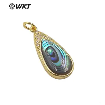 

WT-JP188 New lady delicate teardrop abalone shell pendant micropave bezel setting water drop shape pendant