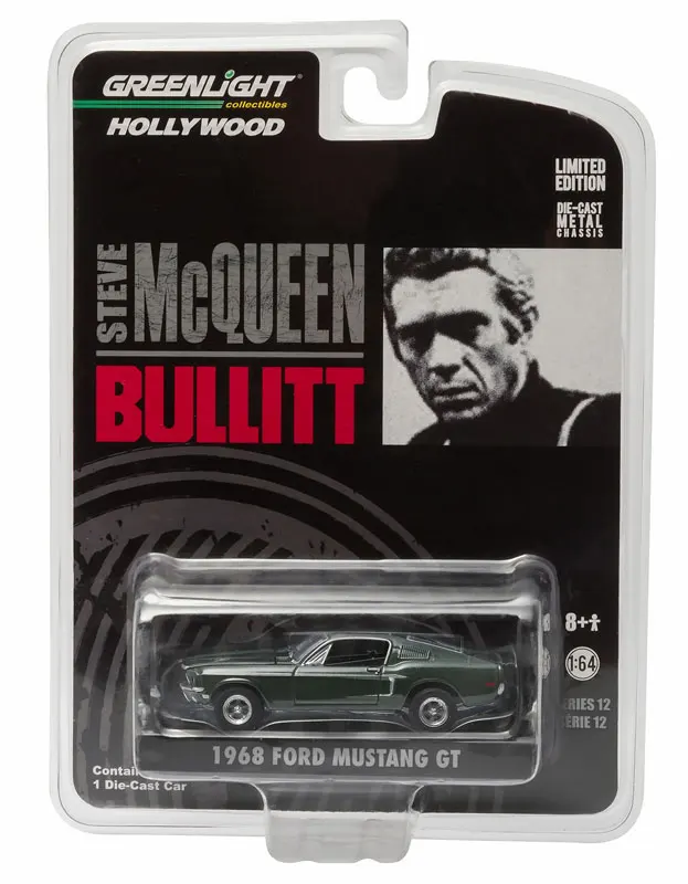 Зеленый светильник 1: 64 1968 Ford Mustang GT Fastback бутик сплава игрушки для детей модель оригинальная коробка