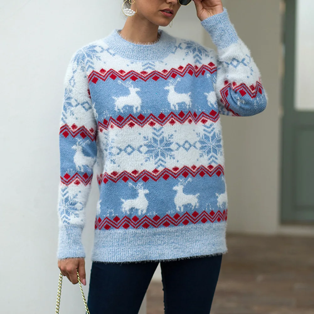 Рождественские свитера для женщин, толстый теплый Рождественский свитер, Женский пуловер, свитер с оленем, лося, Женский Зимний вязаный свитер для женщин