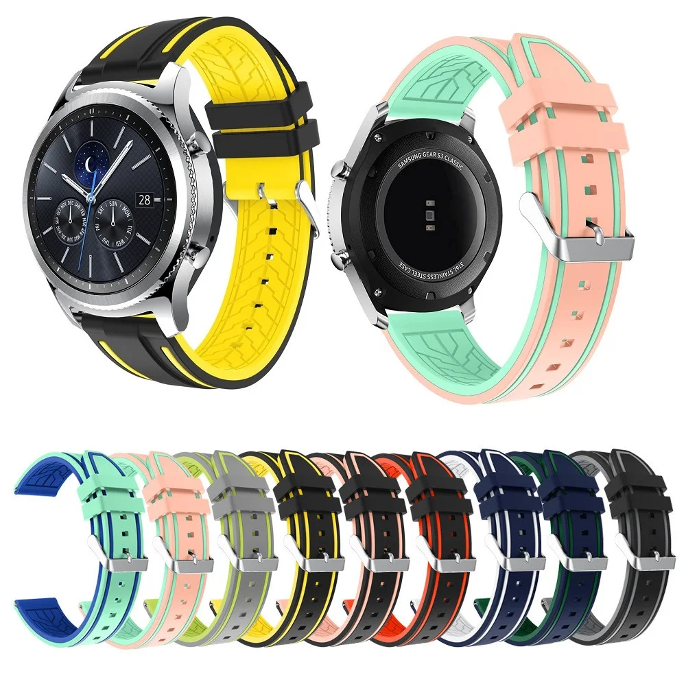 

22mm Bracelet Strap for Samsung Gear S3 Galaxy Watch 46MM Active Band Double Color Silicone Watchband for Huami Amazfit
