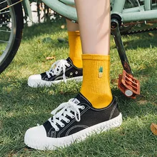 Модные Ретро-носки для женщин с вышивкой в виде ананаса; теплые забавные носки до щиколотки; уличная одежда в стиле Харадзюку; носки для скейтборда; Meias