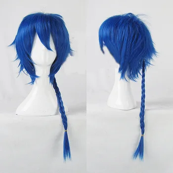

VOCALOID KAITO Cosplay Wigs High-temperature Fiber Synthetic Hair Blue Short Hair with Braids + free hair net