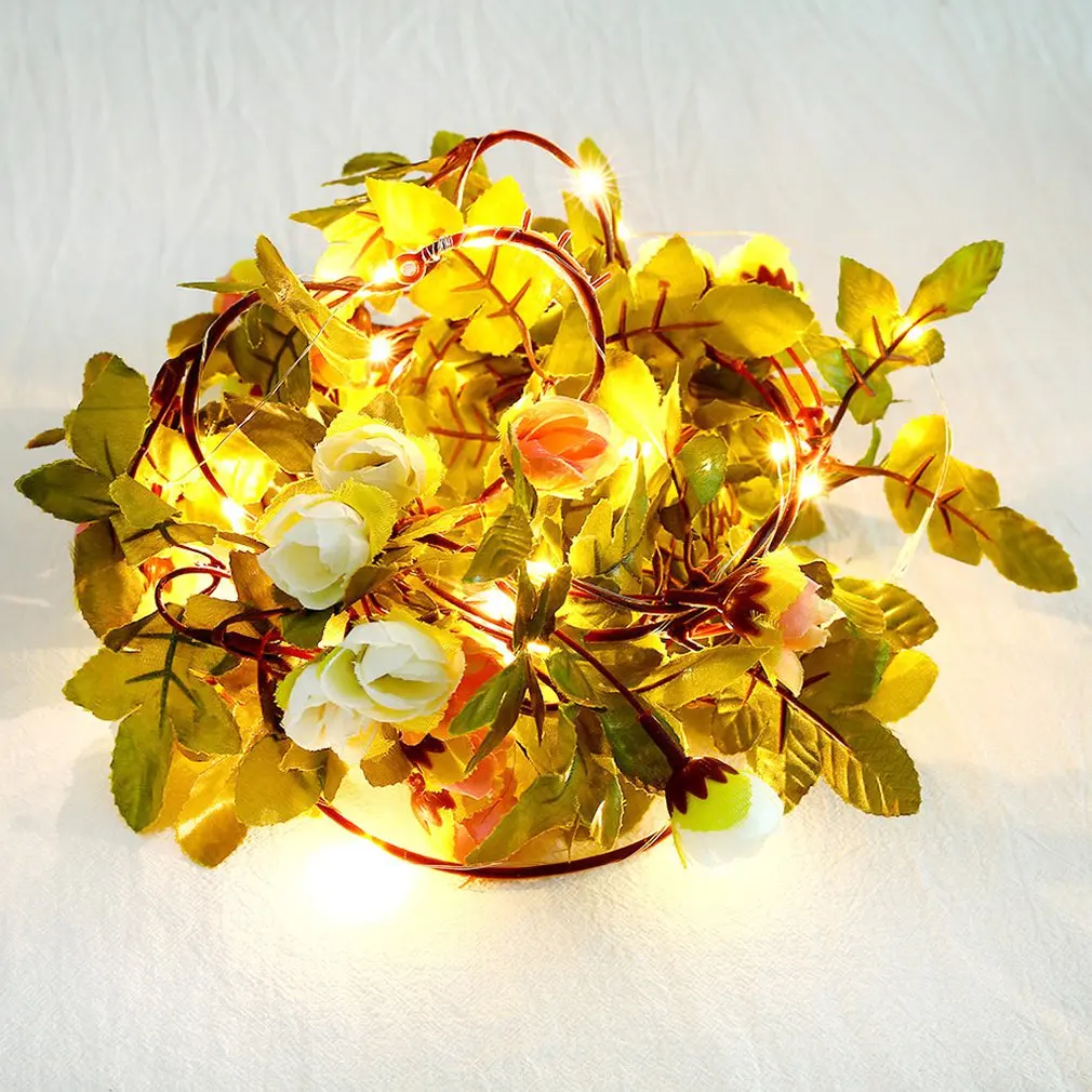 30Led зеленый лист цветок украшение дома гирлянда искуственные цветы украшение ротанговая лампа цветная струна