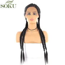 Длинные плетеные синтетические кружевные передние парики для черных женщин SOKU натуральный черный цвет кружевные передние плетеные парики 26 дюймов L часть модный парик