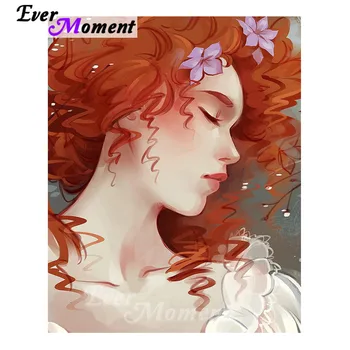 

Ever Moment Diamond Painting Full Square Girl Red Hair Beauty Hobbies And Handicrafts Modern Canvas Painting Room Decor 4Y1337