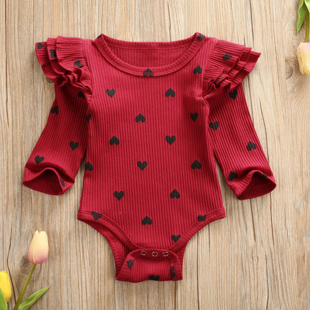 Infant Newborn Baby Girls Valentine's Day Heart Print Ruffles Romper Bodysuit Baby clothes romper Casual Clothes roupa infantil