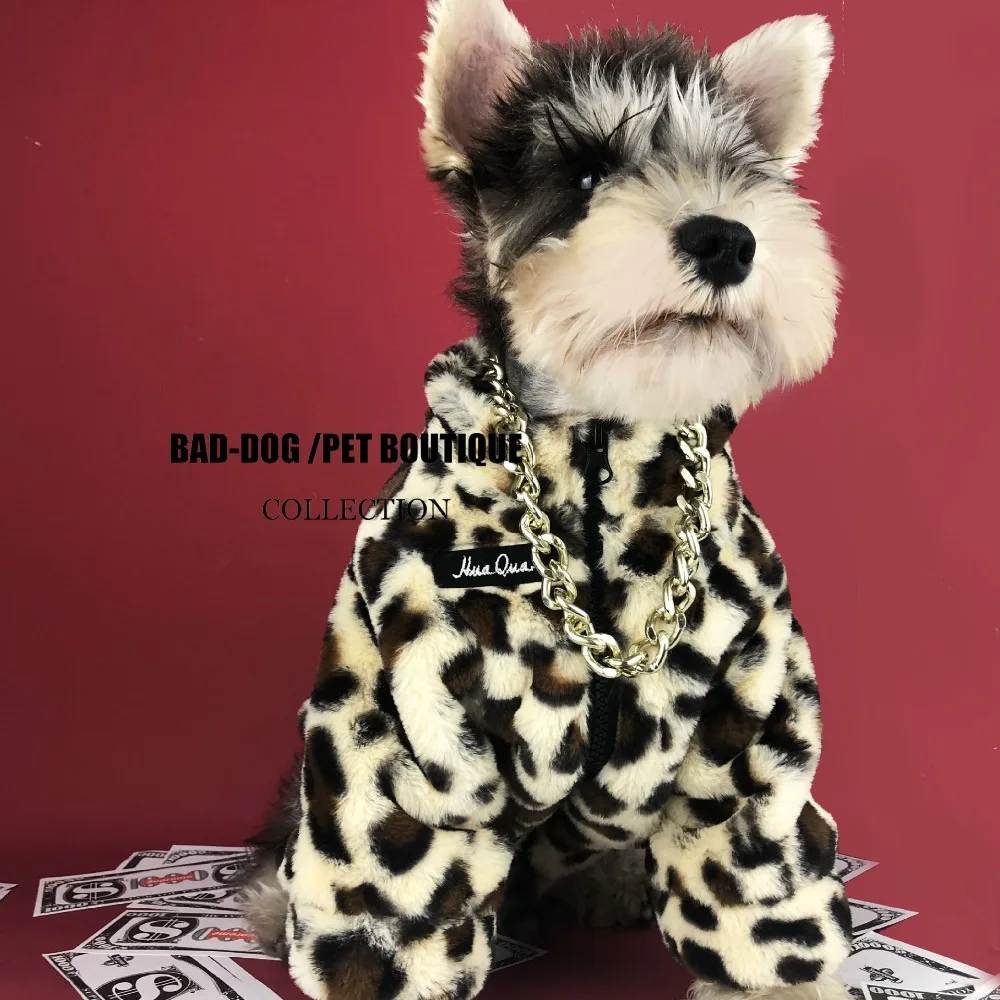Супер крутая леопардовая шуба, Роскошная Одежда для собак, зимняя куртка, золотое ожерелье, одежда для маленьких собак, одежда высокого качества