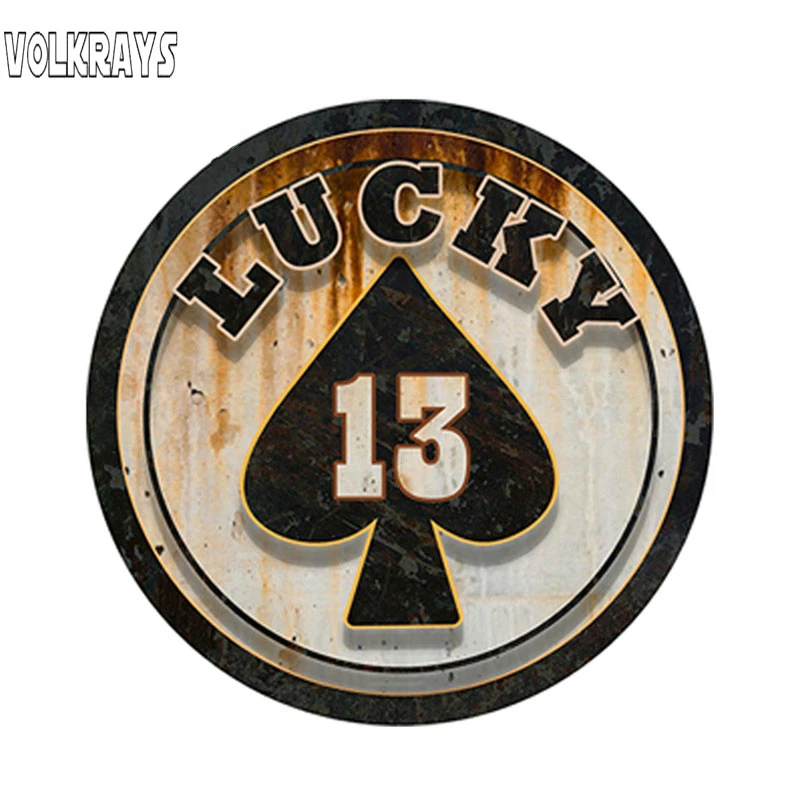 Volkrays Waterproof Car Stickers Lucky 13 Ace of Spades Rusty Funny Decal Accessories for Automobile Motorcycle Vinyl 12cm*12cm |