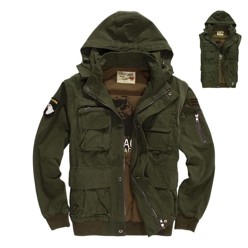 

New Military Mens Tactical Jacket Multi-pocket Detachable Sleeves US Army Air Force Pilots Jacket Coat Men Outwear 3XL BF320