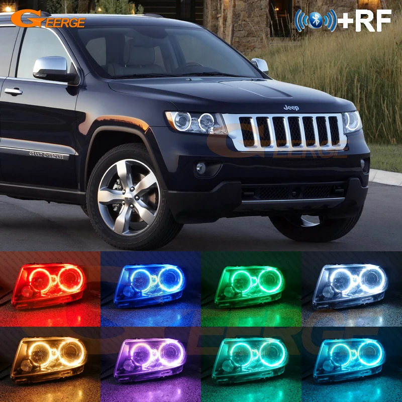 

For JEEP GRAND CHEROKEE 2011 2012 2013 Xenon headlight RF remote Bluetooth APP Multi-Color Ultra bright RGB LED Angel Eyes kit