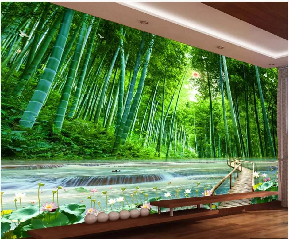 

WDBH Custom photo mural 3d wallpaper Bamboo forest bridge tv background home decor 3d wall murals wallpaper for living room