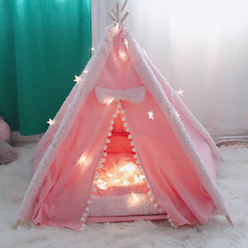 Portable Dog Tent Pet Teepee Foldable Cat Tent Dog Kennel Puppy Bed House  Washable Cushion Contain Super Thick Mats