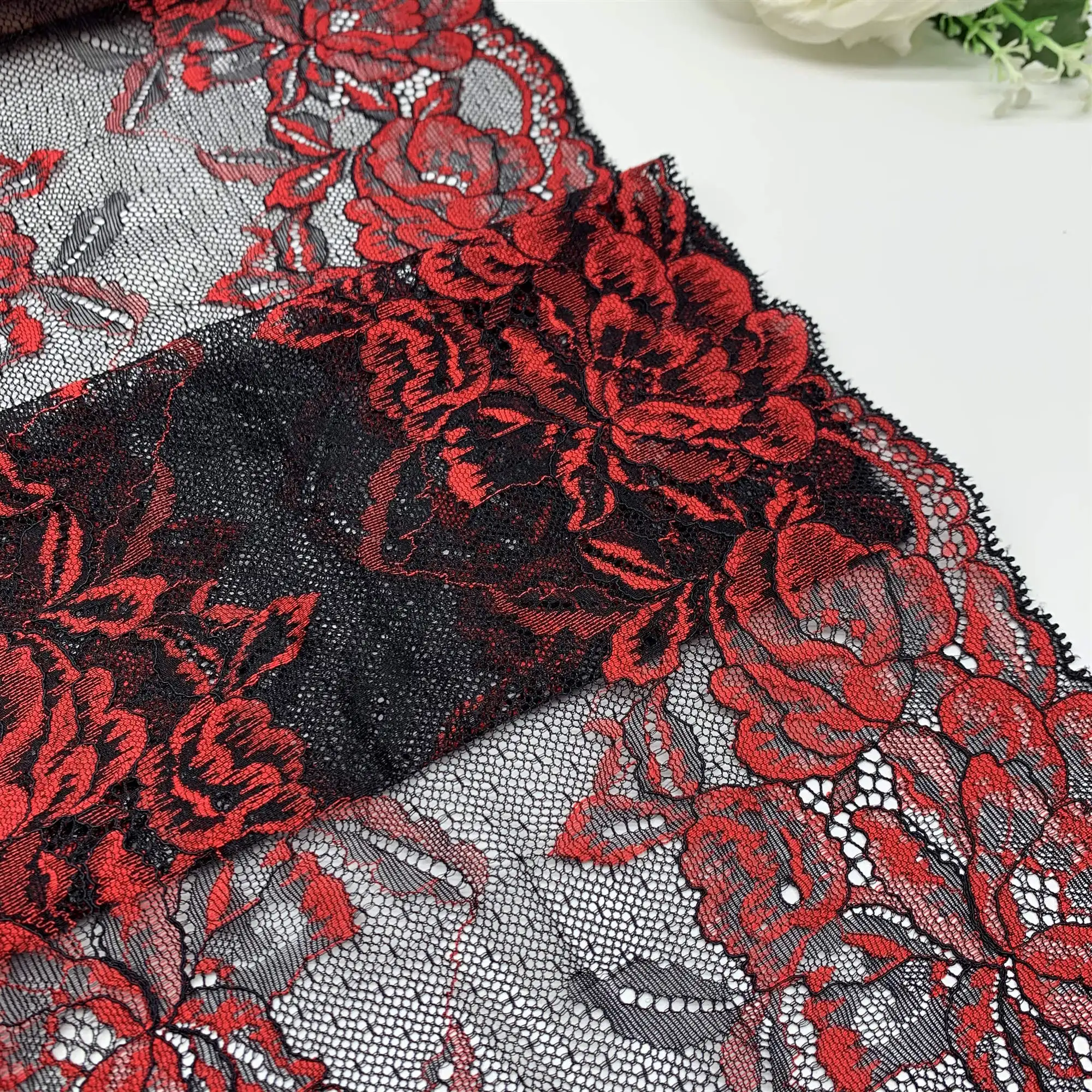 3y/lot Width 22cm Dark Red Elastic Stretch Lace Trim For Lingerie Sewing Craft DIY Apparel Fabric Lace Garment Accessory 2