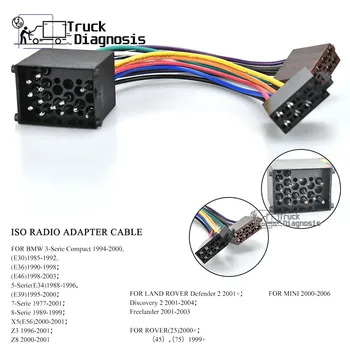 

12-003 ISO RADIO ADAPTER CABLE FORBMW 3-Serie Compact 1994-2000(E30)1985-1992(E36)1990-1998 (E46)1998-2003 5-Serie(E34)1988-1