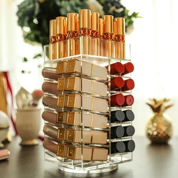 

64 Lattices Acrylic Lipstick Organizer 360 Degree Rotated Rack Lipstick Tower Makeup Storage Organizer Nail Polish Holder