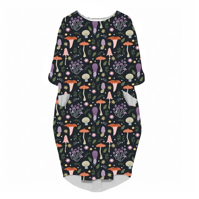 LIASOSO Plant Mushroom Print Sundress Lady Street Interesting Fashion Trend Wild Loose Long Sleeve Over The Knee Dress Women Y2K 08