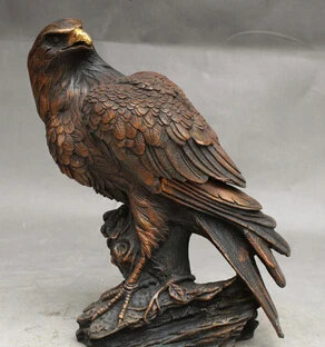 

8" Folk Chinese Bronze Success Bird Hawk Animal Statue Incense Burner Censer Sculpture statues unicornio garden decoration