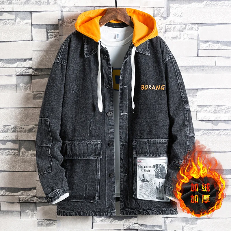 

Winter Jeans Coat Men's 2019 New Style Jacket Autumn And Winter plus Size Clothing Coat Korean-style Trend Brushed And Thick Loo