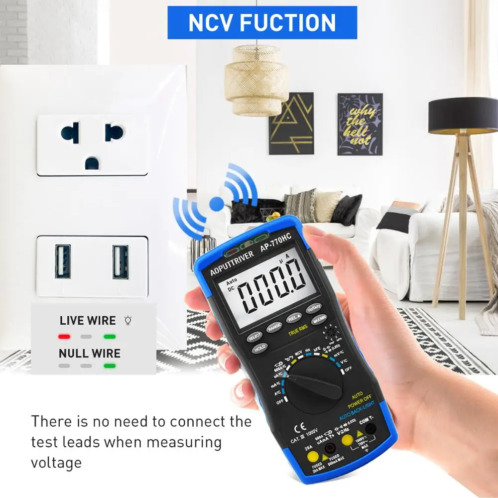 HoldPeak HP-770HC/HP-770HC-APP True RMS Autoranging Probe Digital Multimeter With NCV,Bluetooth Connect,Data Hold 5