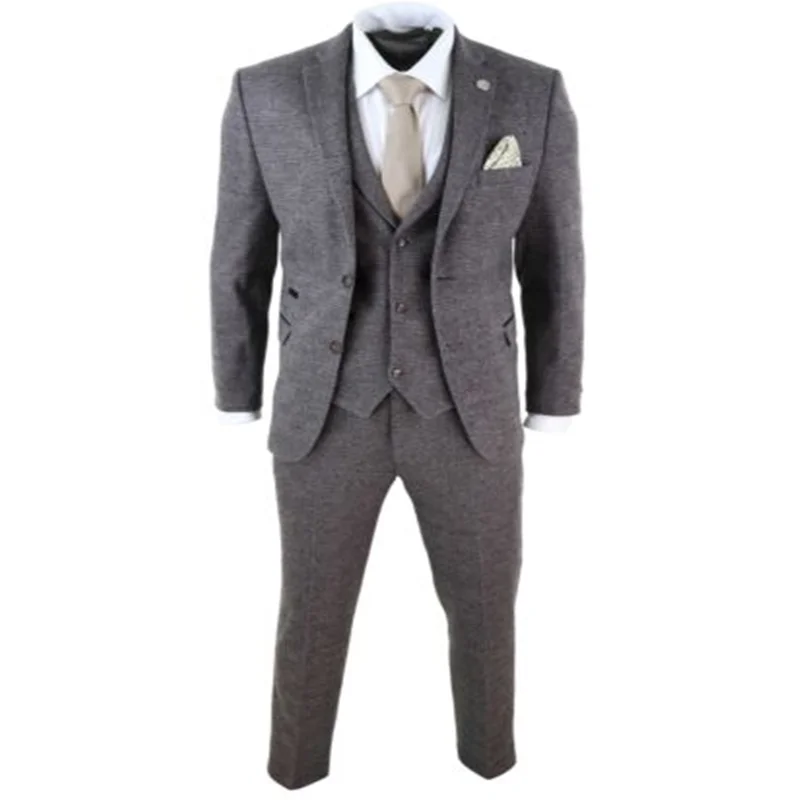 Новинка, коричневые мужские костюмы из 3 частей, шерстяной костюм, Homme Check Tweed Peaky Blinders Terno Masculino