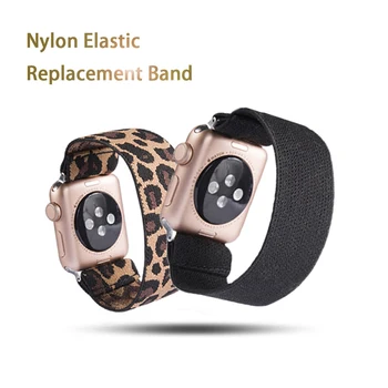 

Leopard Print Nylon Elastic Replacement Wristband for Apple Watch 38/40mm Watch Strap for iWatch 5 4 3 2 1 42/44mm WristBracelet